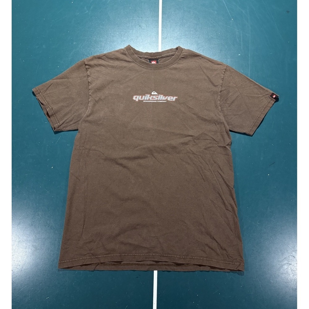 Vintage Quiksilver Boardriding Company T Shirt Men's Medium Brown Surf Skate Y2K